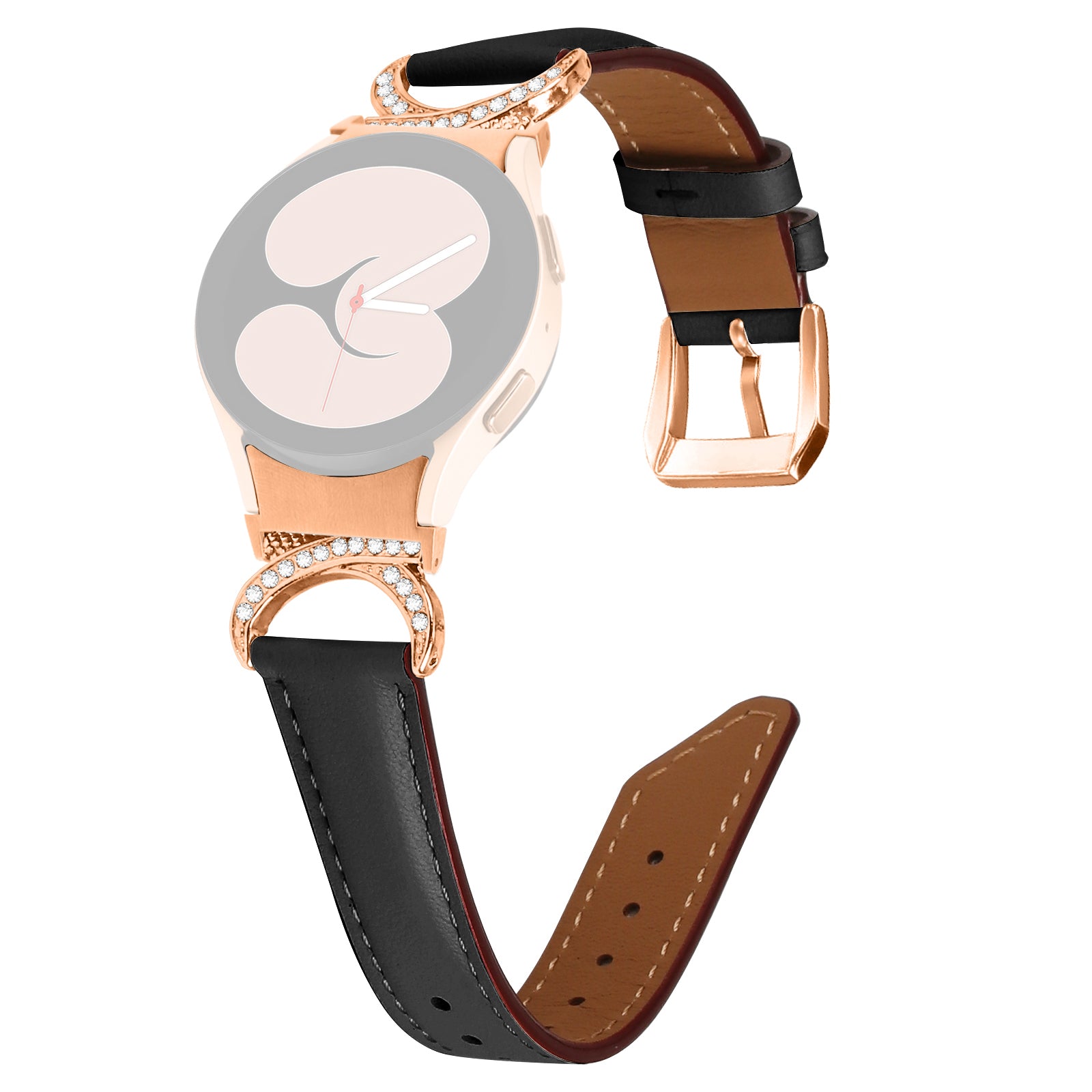For Samsung Galaxy Watch6 40mm 44mm Watch6 Classic 43mm 47mm Watch 5 40mm 44mm Watch4 40mm 44mm Rhinestone D-shape Connector Wrist Band Adjustable Split Leather Strap with Rose Gold Buckle For Samsung Galaxy Watch6 40mm 44mm Watch6 Classic 43mm 47mm Watch 5 40mm 44mm Watch4 40mm 44mm Rhinestone D-shape Connector Wrist Band Adjustable Split Leather Strap with Rose Gold Buckle